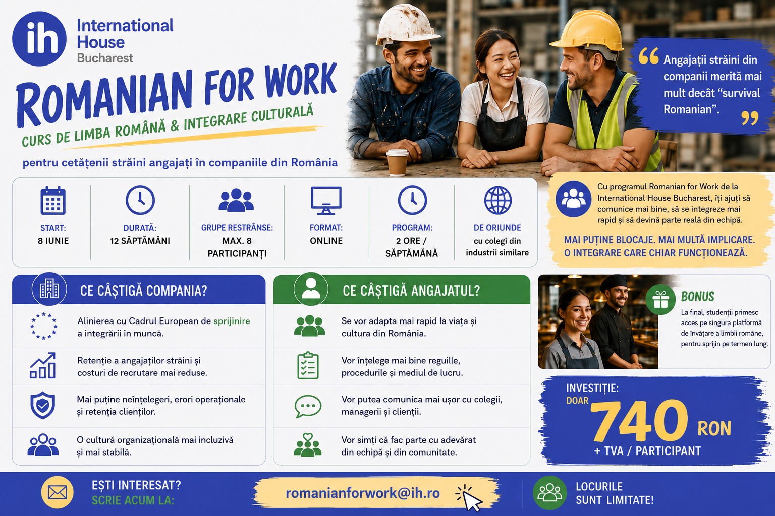 Romanian for Work – curs de limba română pentru angajați străini